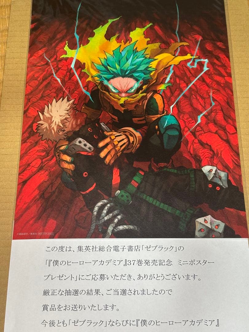 【当選品】ヒロアカ ゼブラック 37巻記念 ミニポスター 通知書付 デク 爆豪