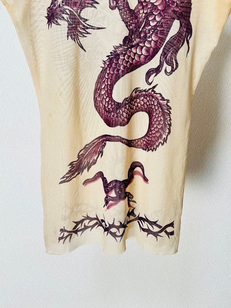 ジャンポールゴルチェ ファム ドラゴン&ハートタトゥー パワーネットタンクトップ