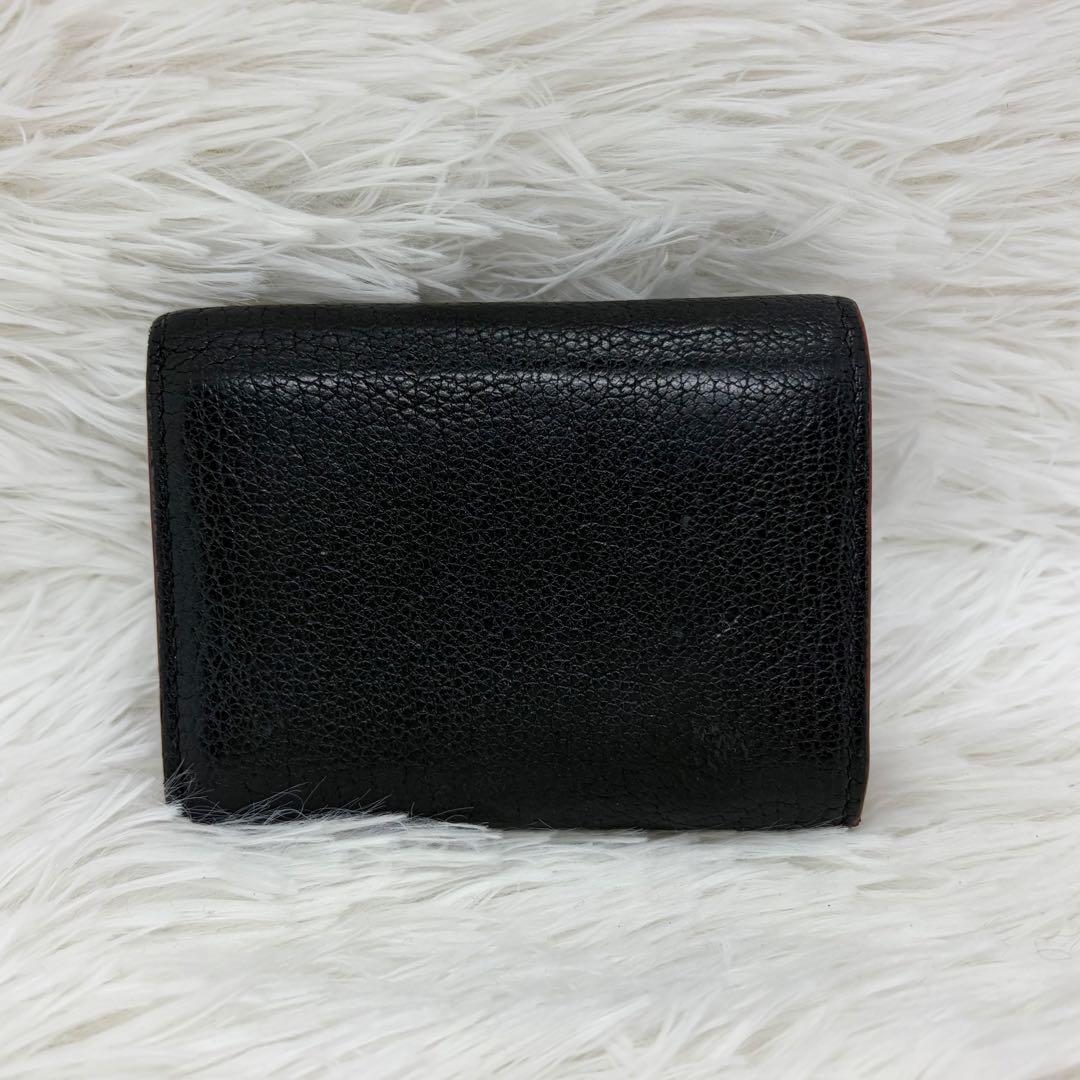 美品✨️ミュウミュウ　三つ折り財布　ラブレター　マドラス レザー ハート 黒