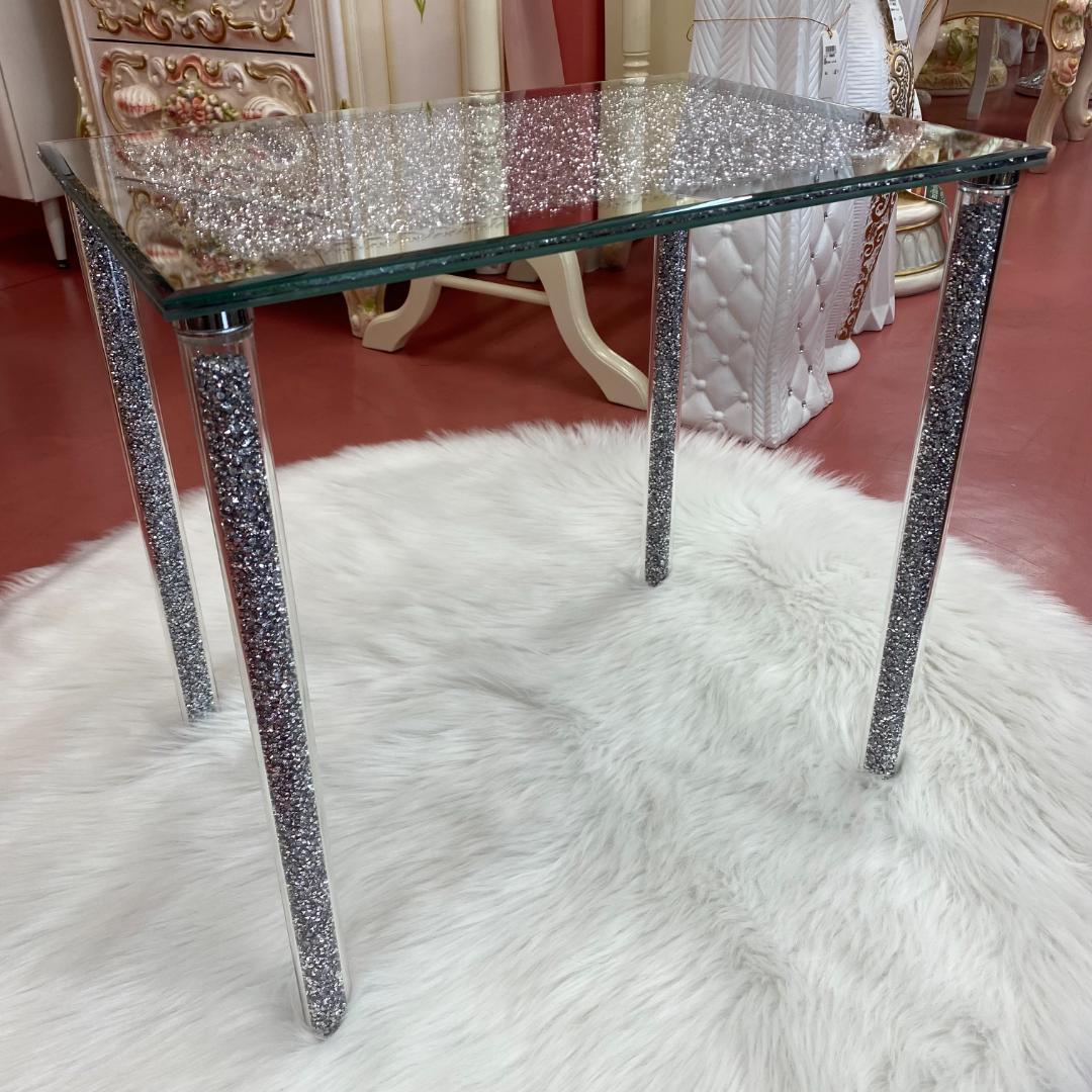 ガラス製 サイドテーブル キラキラ ミニテーブル 組立て式 おしゃれ 姫 長方形