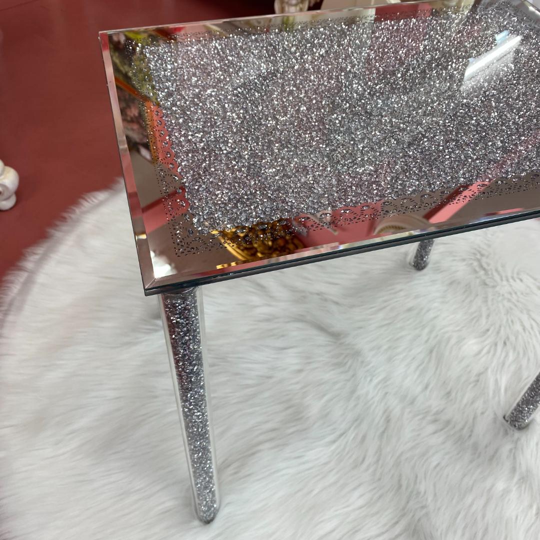 ガラス製 サイドテーブル キラキラ ミニテーブル 組立て式 おしゃれ 姫 長方形