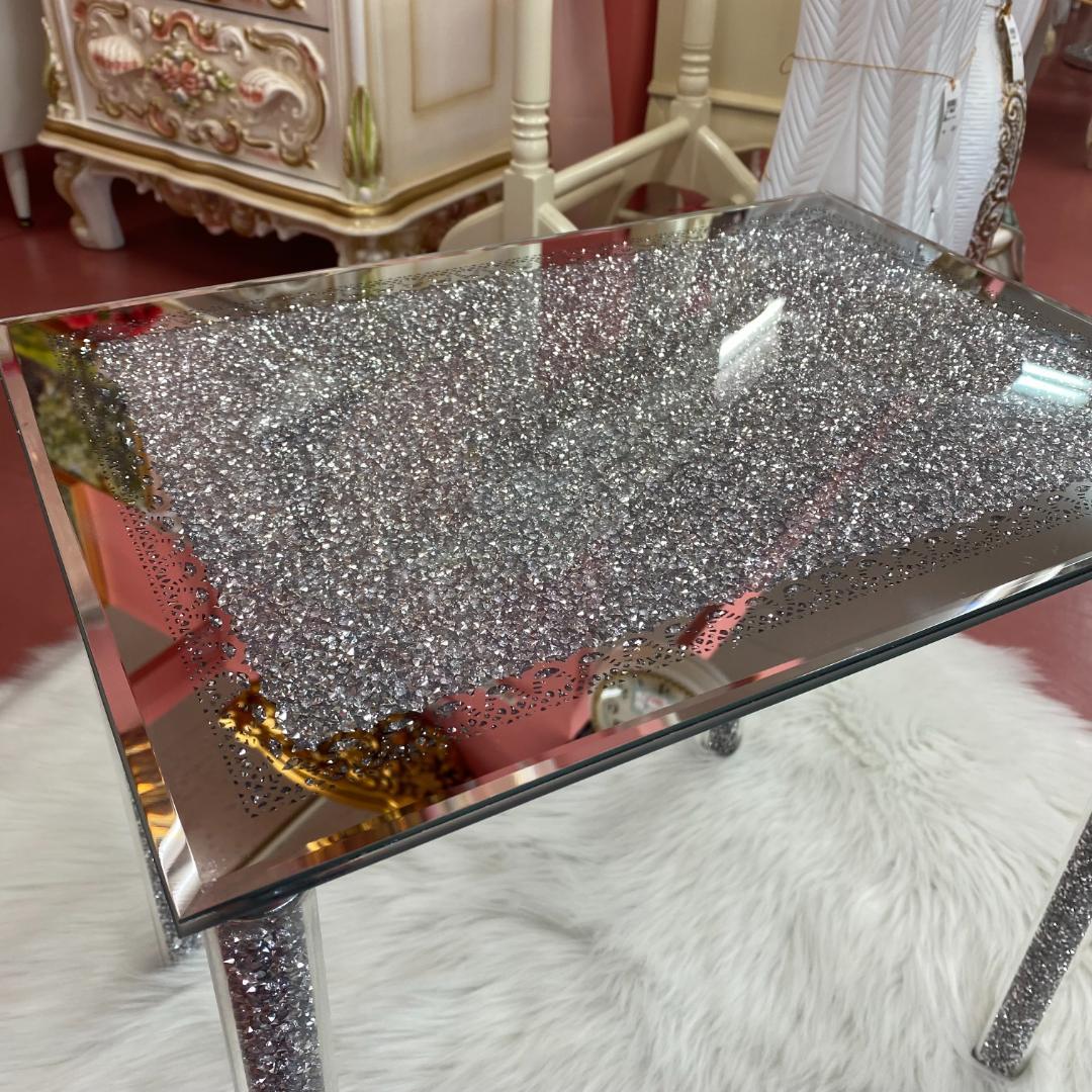 ガラス製 サイドテーブル キラキラ ミニテーブル 組立て式 おしゃれ 姫 長方形