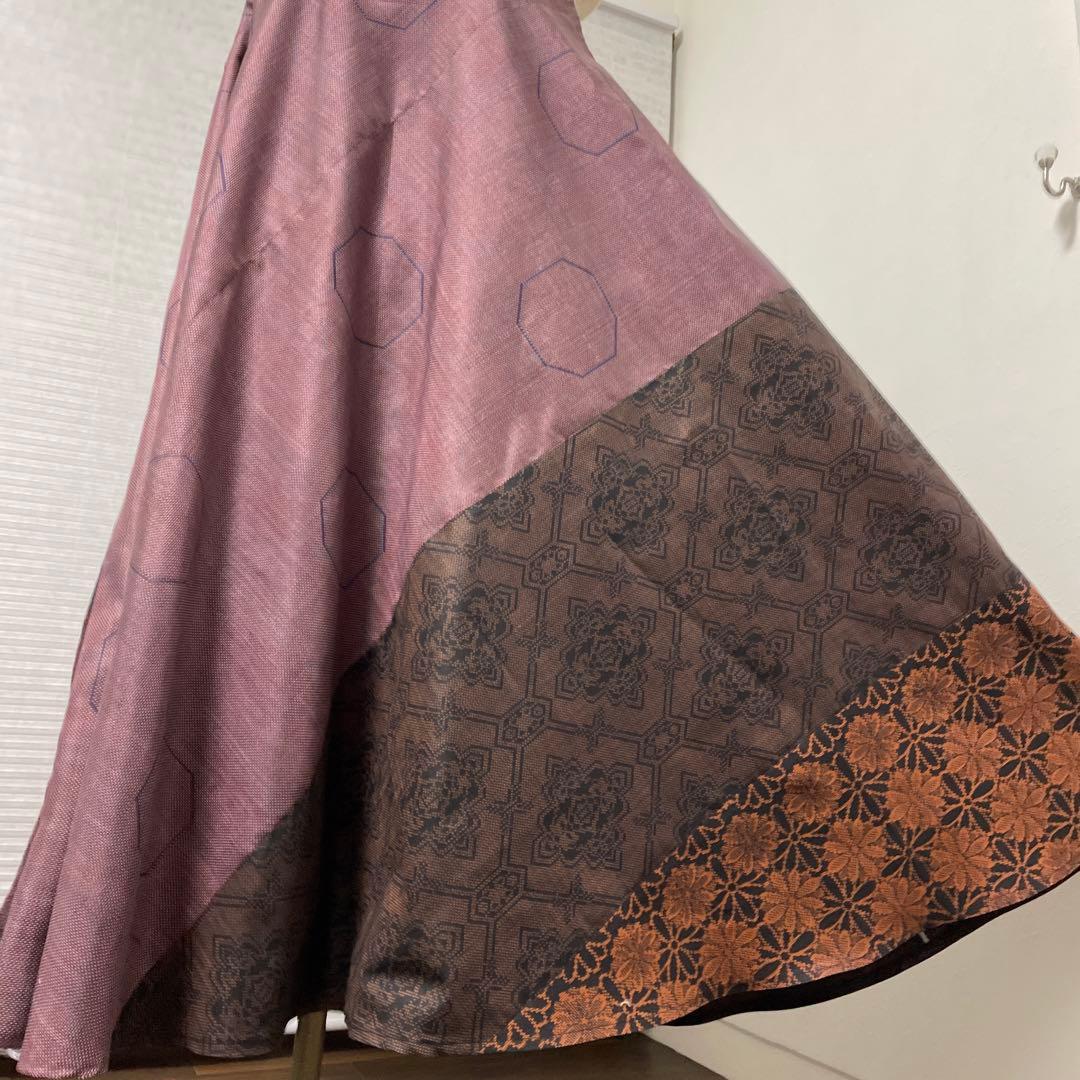 着物ワンピーステントラインマキシ丈《11》大島紬や紬等(7マルキ含)M〜L