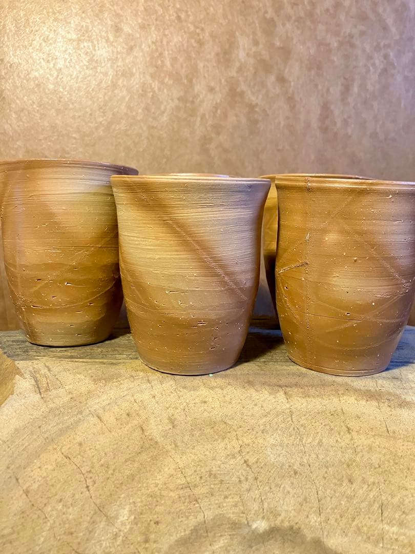 備前　緋襷窯変　陶器カップ 5個セット