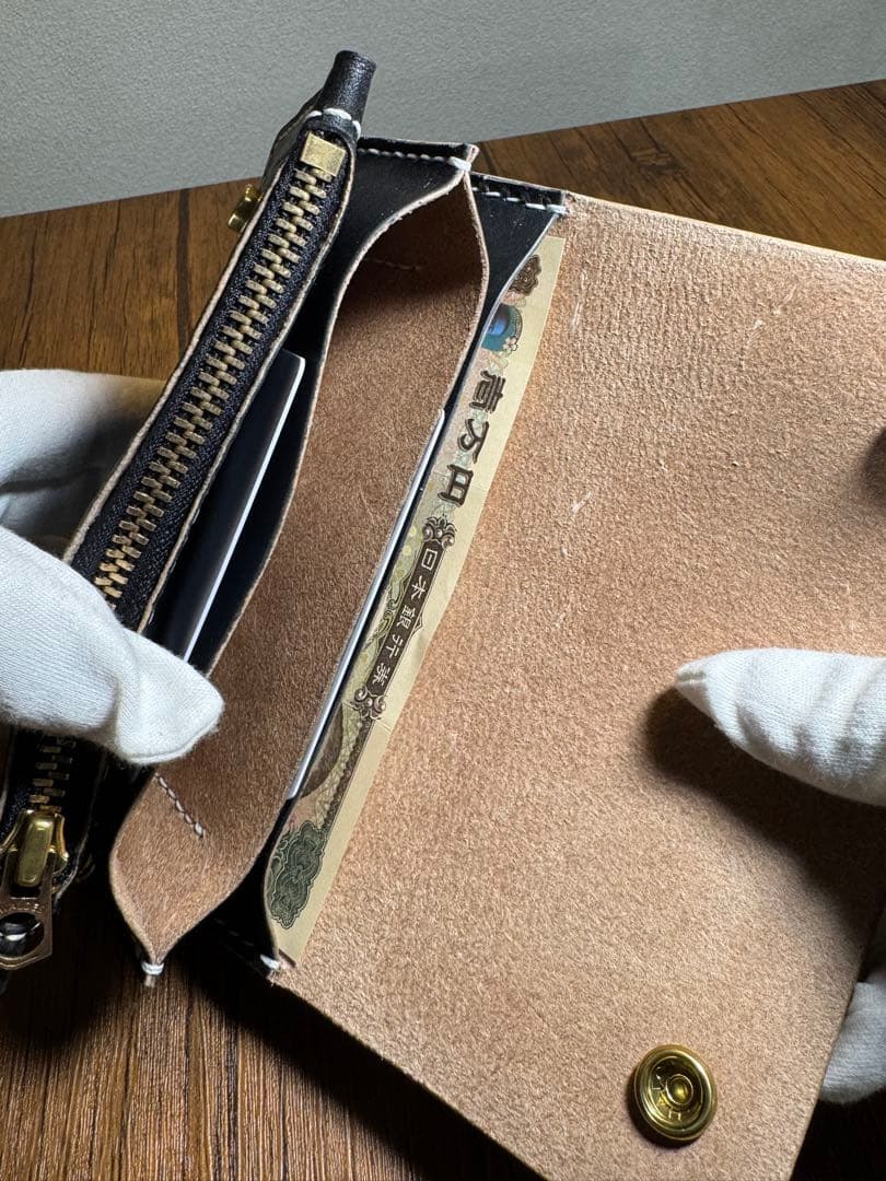 トラッカーウォレット【昭南本ヌメ】　ロング　三層 丘染めブラック