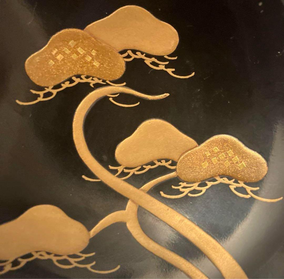 明治時代　金彩の絢爛豪華な千鳥や松、形が美しい木製輪島漆塗りお椀2客