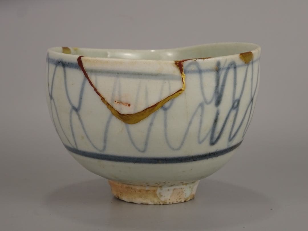 江戸時代　前期　初期伊万里　染付　網手　小碗　箱付　茶碗　酒器　片口としても