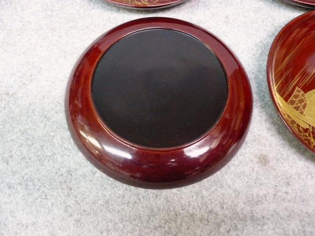 蒔絵 銘々皿 9枚 [B23818] 舟曳き図 漆器 漆芸 茶道具 菓子器