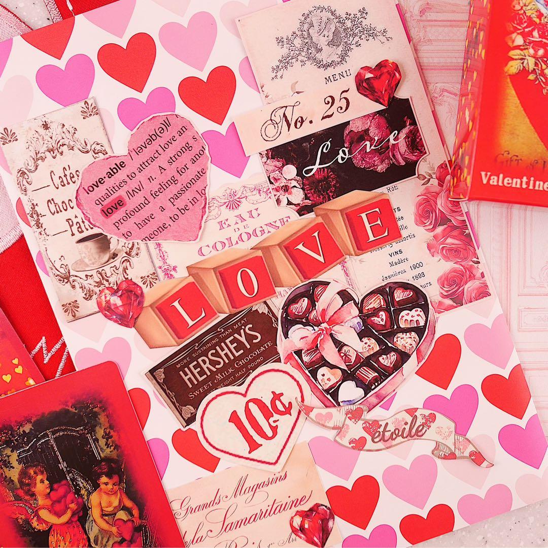 人気作再販♡A4デザインペーパー　70枚♡バレンタイン　コラージュ　おすそ分け