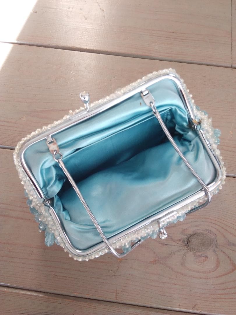 アンティークビーズバッグ　USA　ヴィンテージ　水色　フォーマル　パーティー