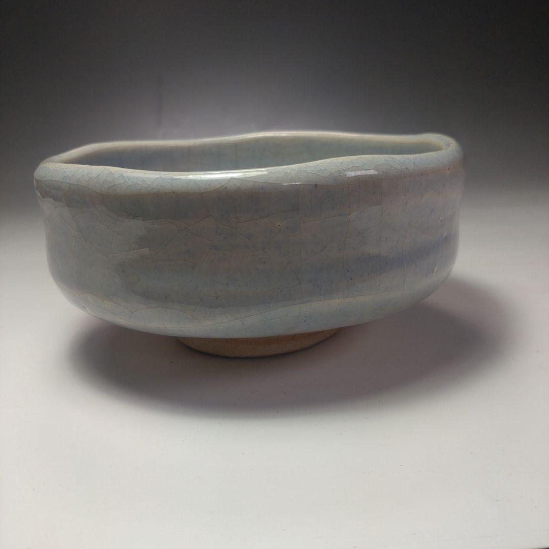 イ81 茶碗『伊東桂楽造』『藍釉網干の図　共箱』抹茶碗　茶道具