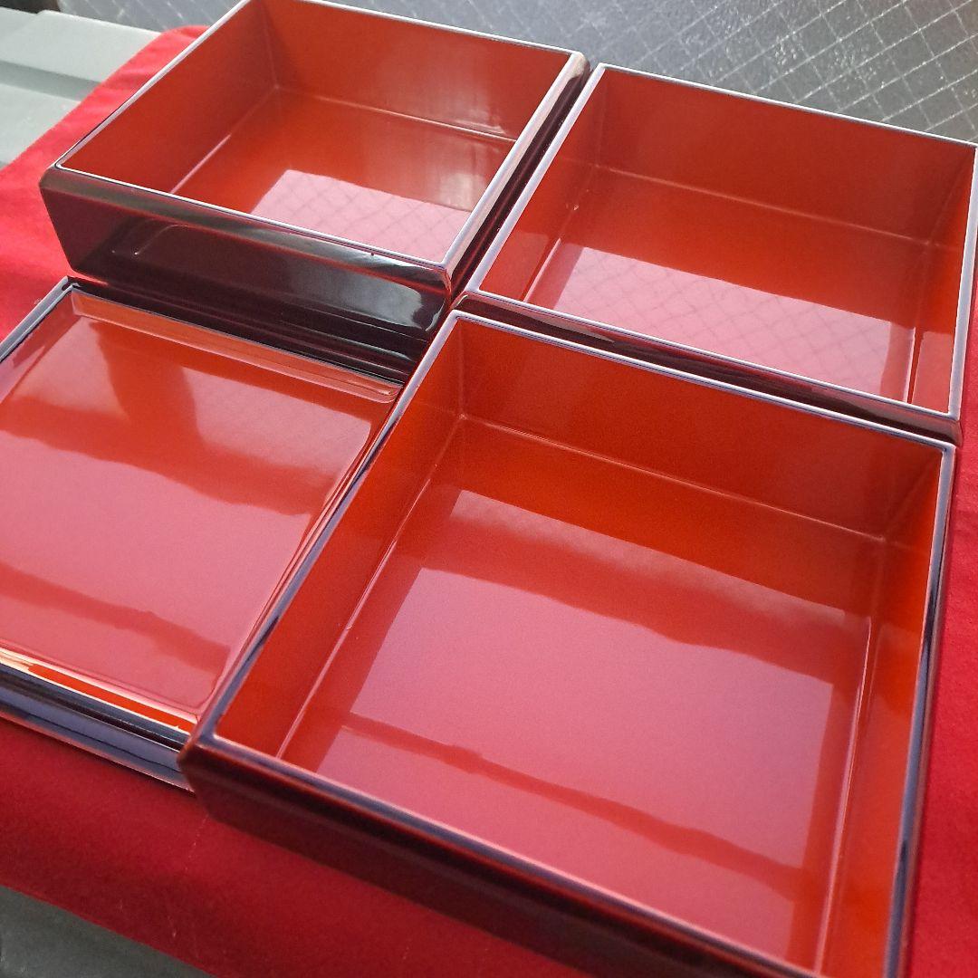 【会津漆器　5.5寸　ダイヤ/校倉型　3段重箱】天然木製　溜塗　　長期保管品