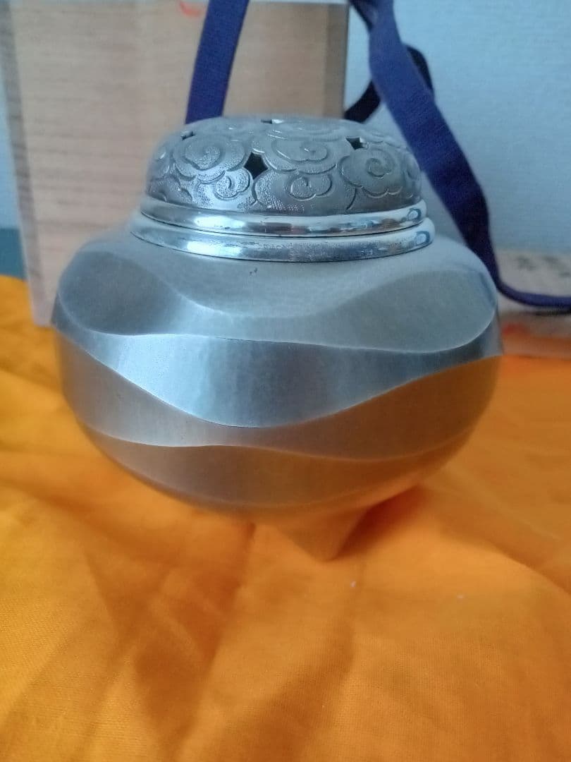 希少 現品限り 人間国宝 奥山峰石 作 純銀 雲水文香炉 刻印あり