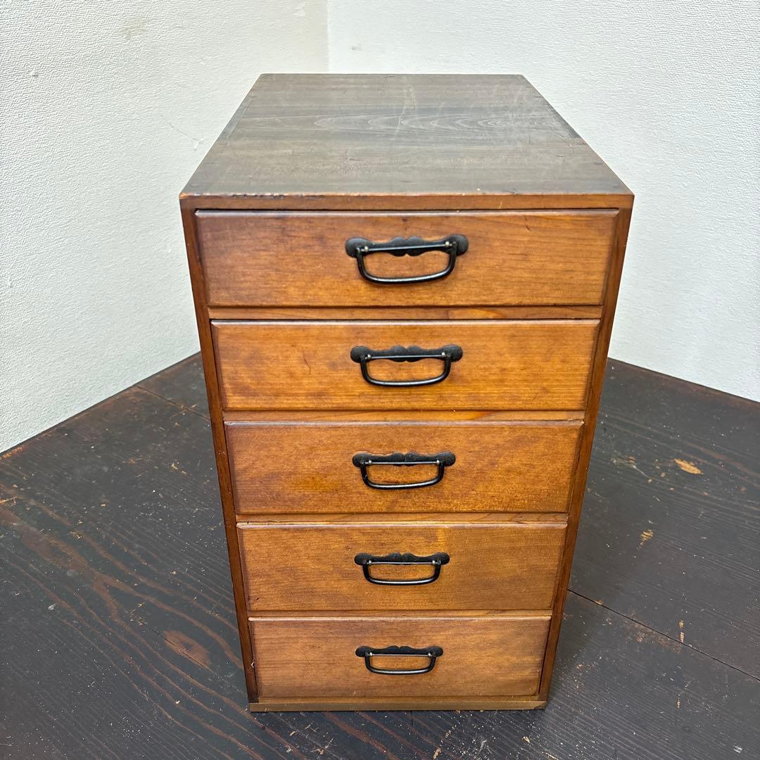 古道具 木製 小引き出し 5段 金具付き 昭和レトロ 収納棚 アンティーク