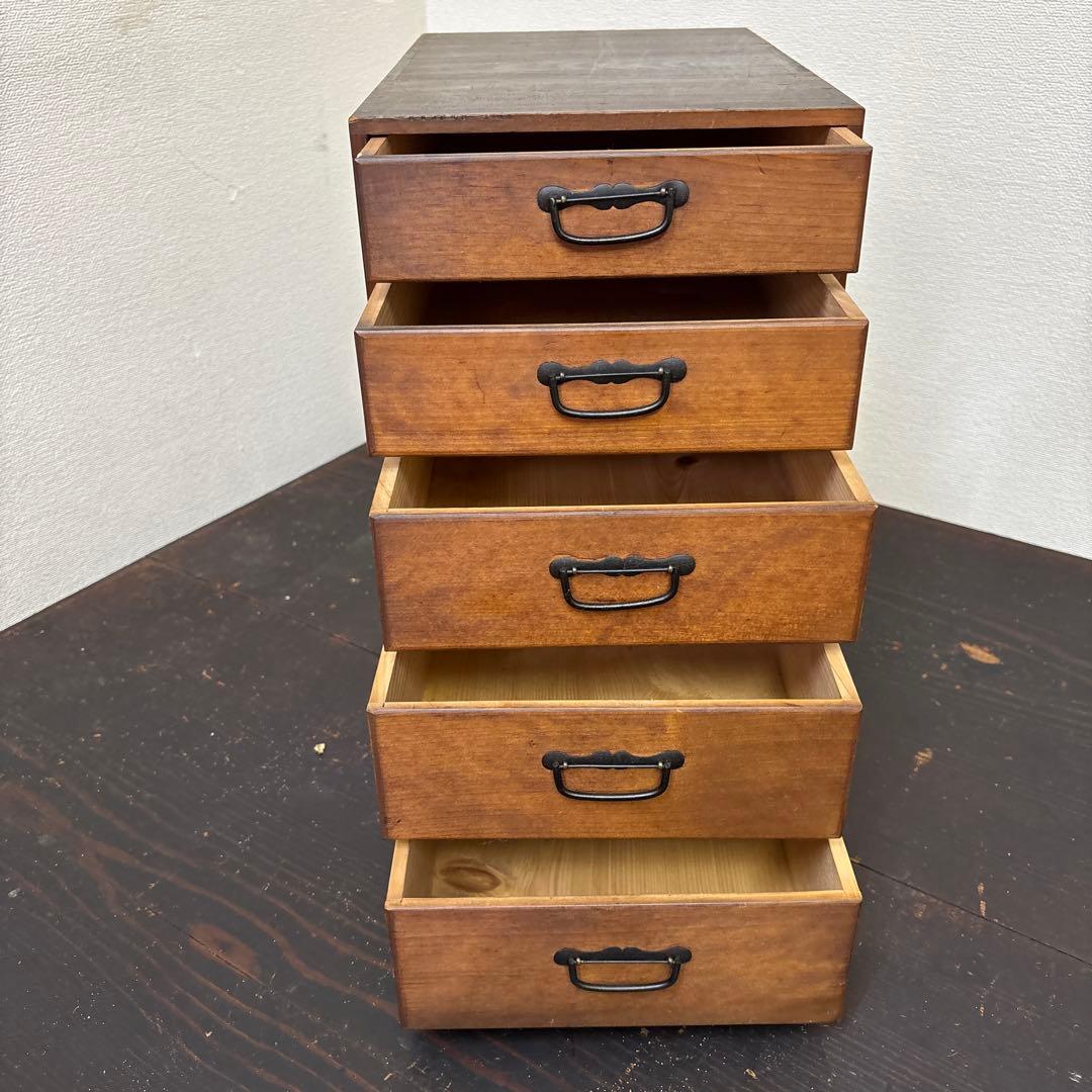 古道具 木製 小引き出し 5段 金具付き 昭和レトロ 収納棚 アンティーク