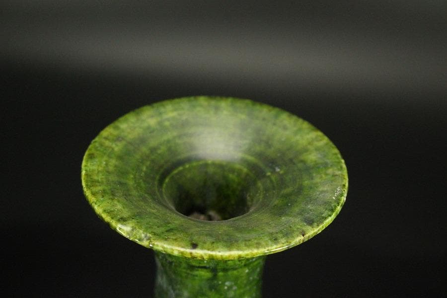 中国美術 緑釉 ニ彩 貼花瓶 高26.3cm(LC145)