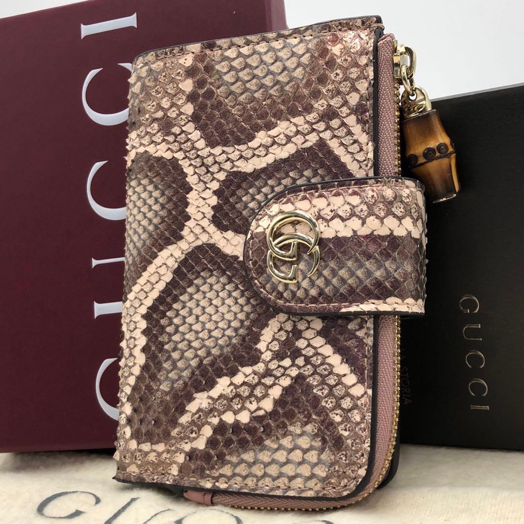 ［未使用］グッチ　パイソン　バンブー　ミディアムウォレット　739498