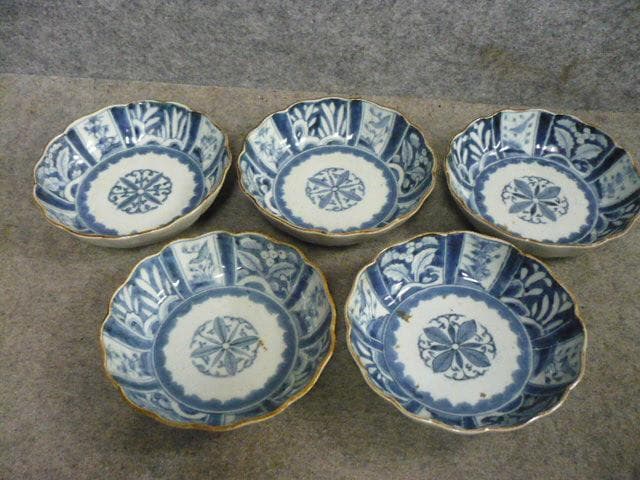 伊万里 芙蓉手 草花文 染付 なます皿 5枚 [B31390]