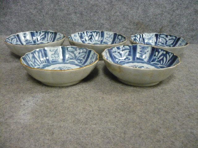 伊万里 芙蓉手 草花文 染付 なます皿 5枚 [B31390]