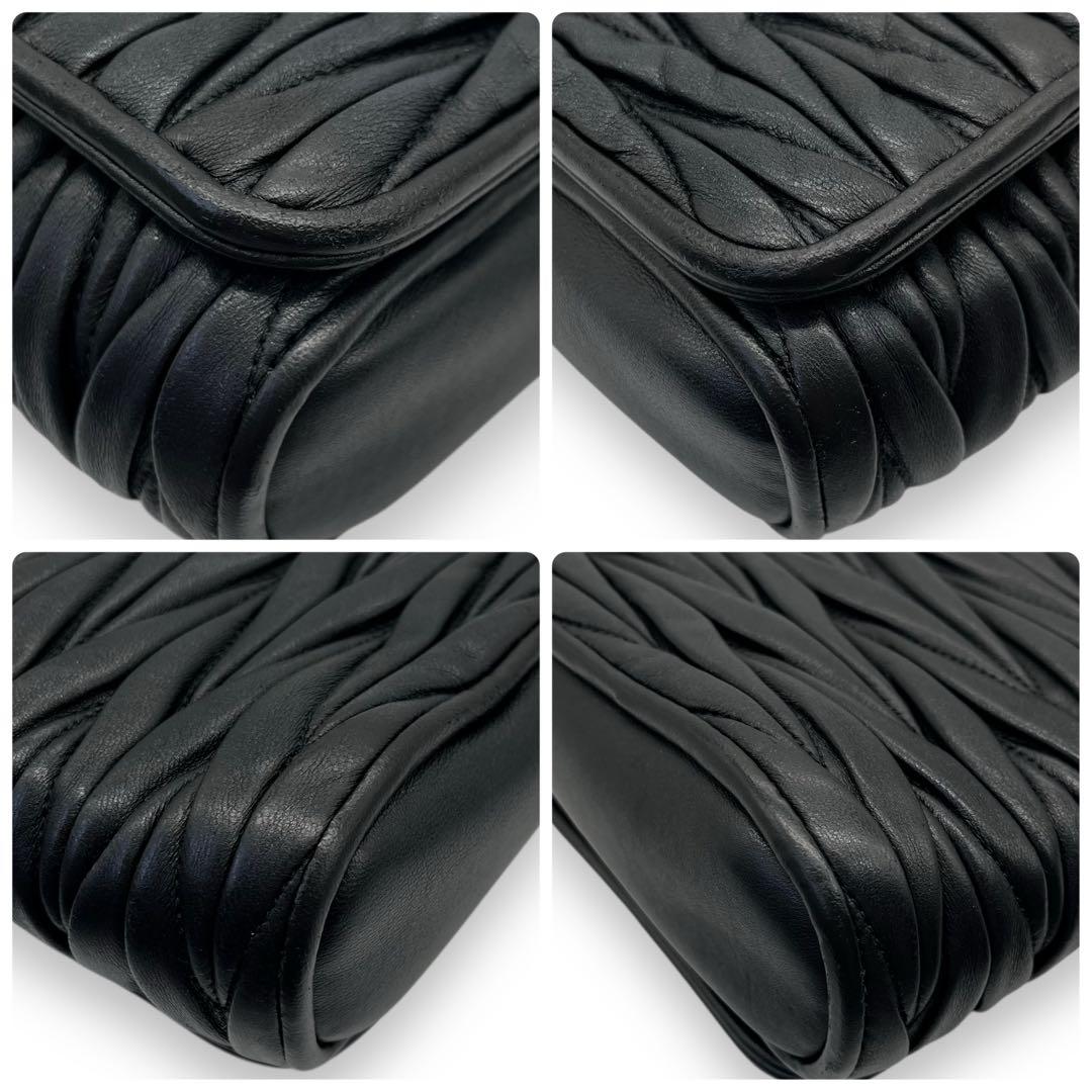 極美品■ミュウミュウ キルティング ギャザー ショルダーバッグ ポーチ 黒