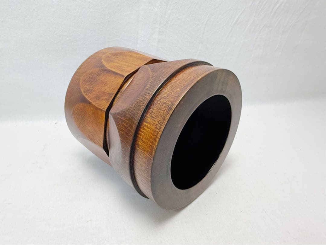 未使用 茶道具 熊谷秀穗作 天然木製 臼型 水指 一燈好写 茶懐石 水差し共箱