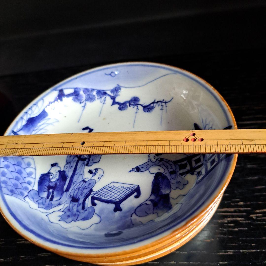 古伊万里　成化年製　小鉢 極上　人物囲碁図　縁朱 五客揃