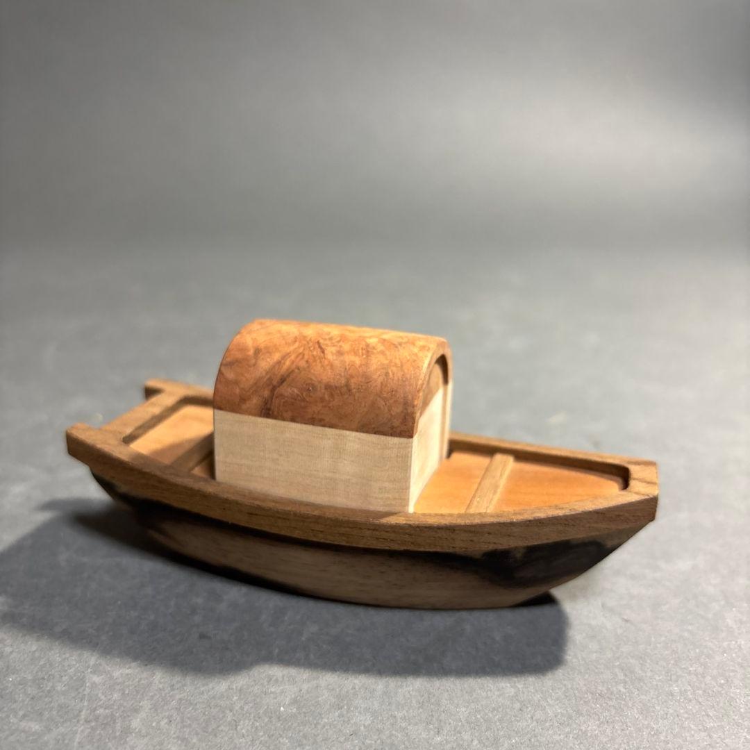 一徳　木地寄　舟　香合　共箱　黒柿等