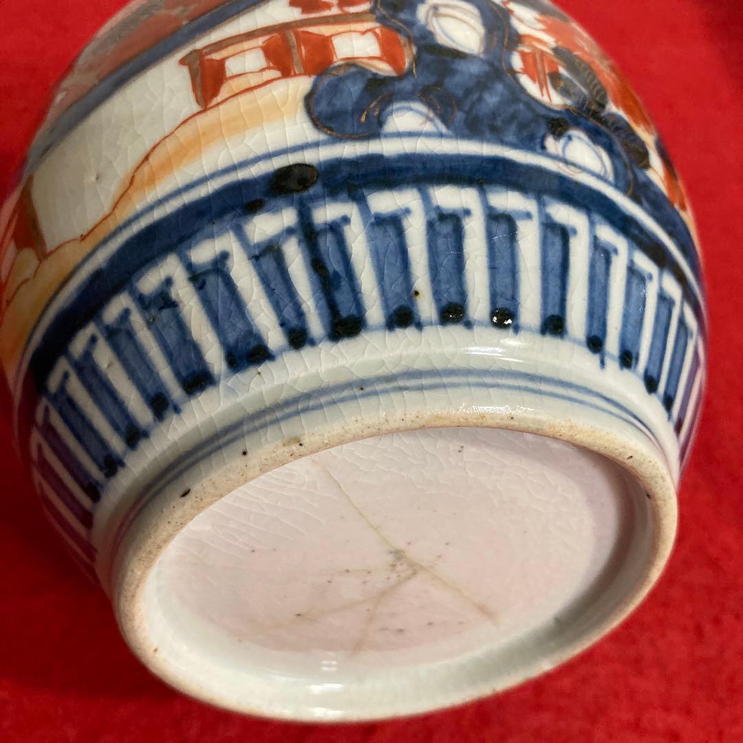 佐賀　伊万里焼　古伊万里色絵花鳥紋図鶴首徳利（江戸末期）