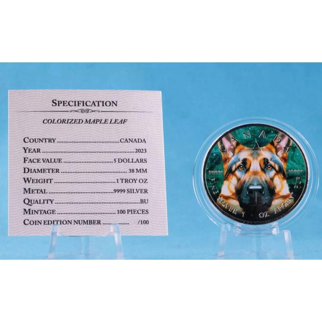 世界100枚限定！ メイプルリーフ 銀貨 カラー シェパード 1オンス 1oz