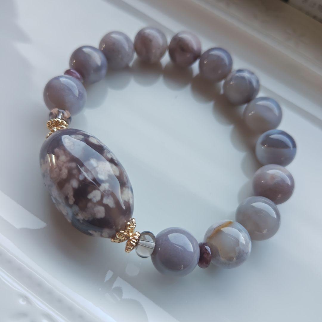 専用です♡新作♡黒桜瑪瑙どんころ＆グレー桜瑪瑙ブレス