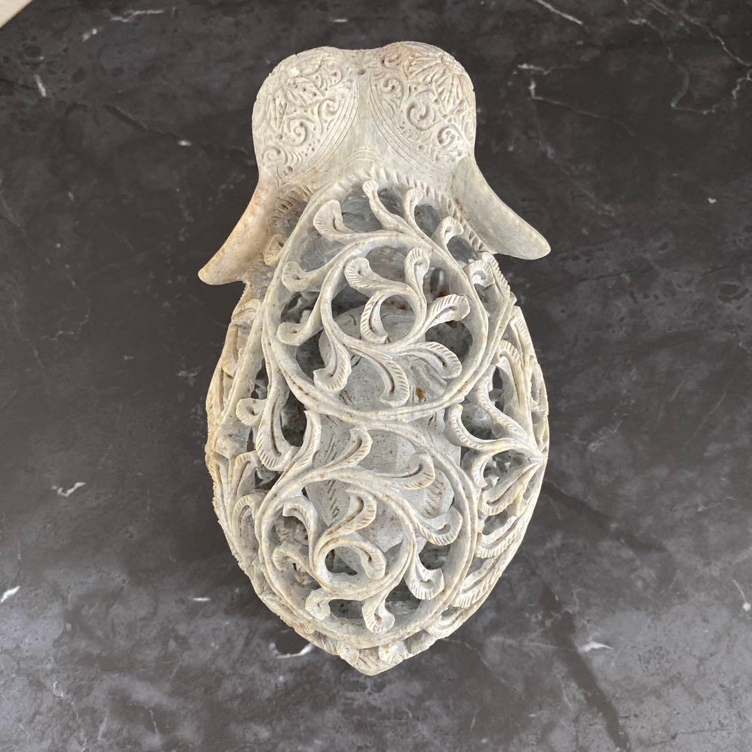 天然石　象の彫刻　透かし彫り　子宝縁起物　ビッグサイズ