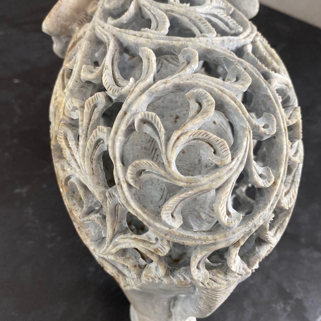 天然石　象の彫刻　透かし彫り　子宝縁起物　ビッグサイズ