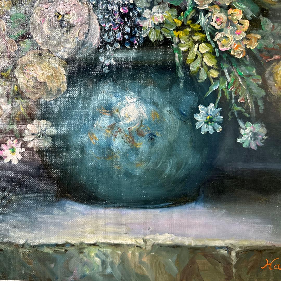 真作　肉筆　油彩　絵画　イタリア製額縁ルノアール風