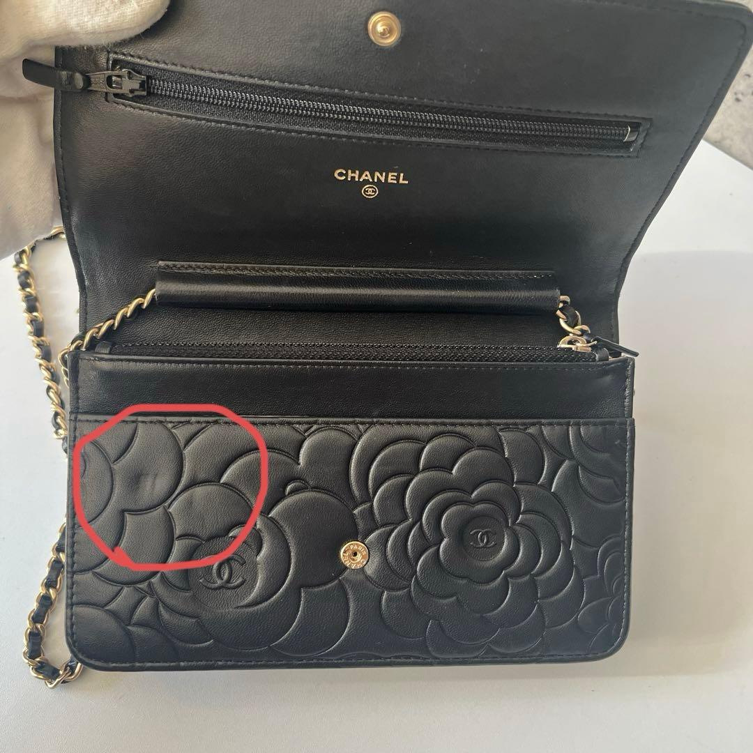 【匂いなし】シャネル/チェーンウォレット/カメリア/ギャランティカード付/表参道