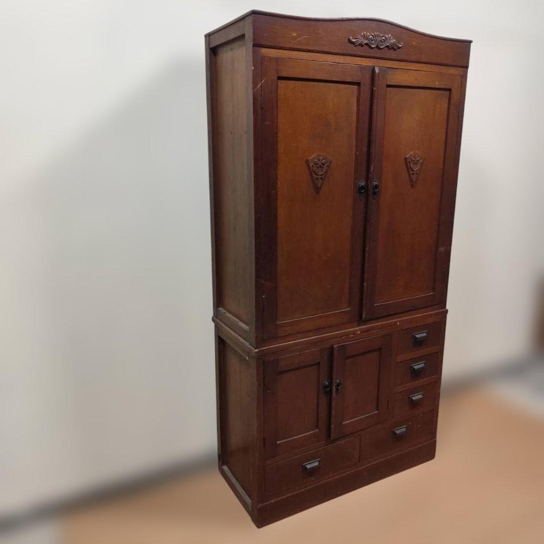 昭和レトロ 木製 木戸食器棚 アンティーク 飾り棚 カップボード キャビネット