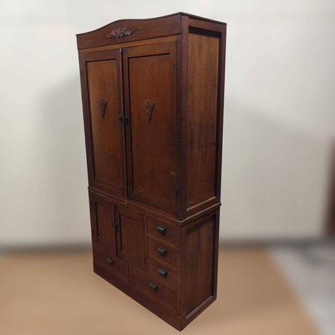 昭和レトロ 木製 木戸食器棚 アンティーク 飾り棚 カップボード キャビネット