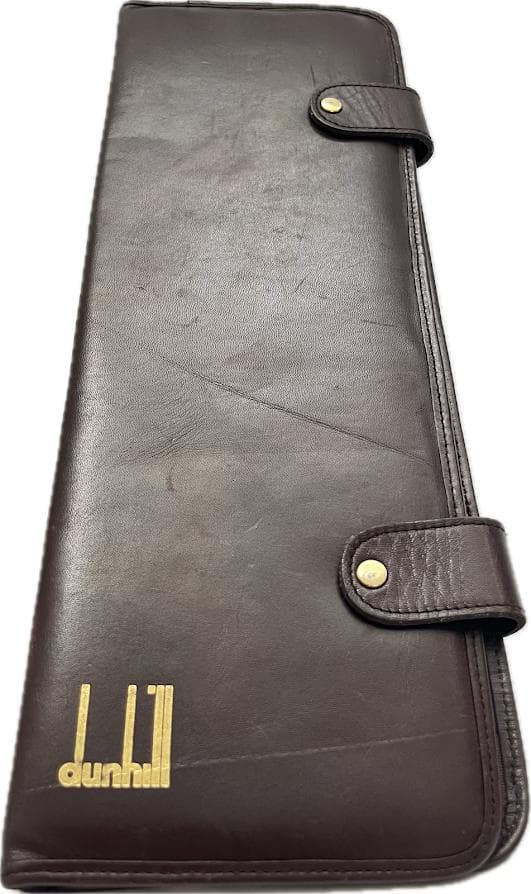 Dunhill ダンヒル ネクタイケース レザー　ブラウン 金ロゴ　出張