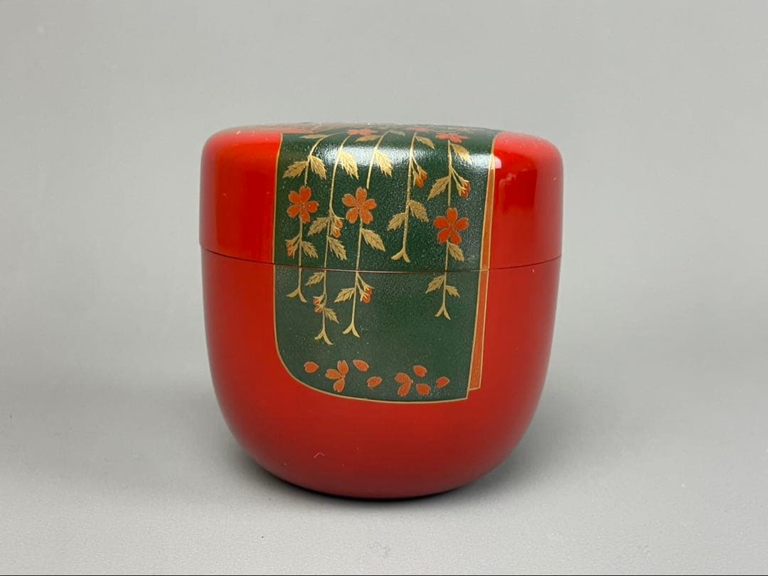 村田宗覚作 誰袖蒔絵 大棗 朱塗 茶道具 共箱付 漆芸 茶器 塗師 蒔絵 利休棗