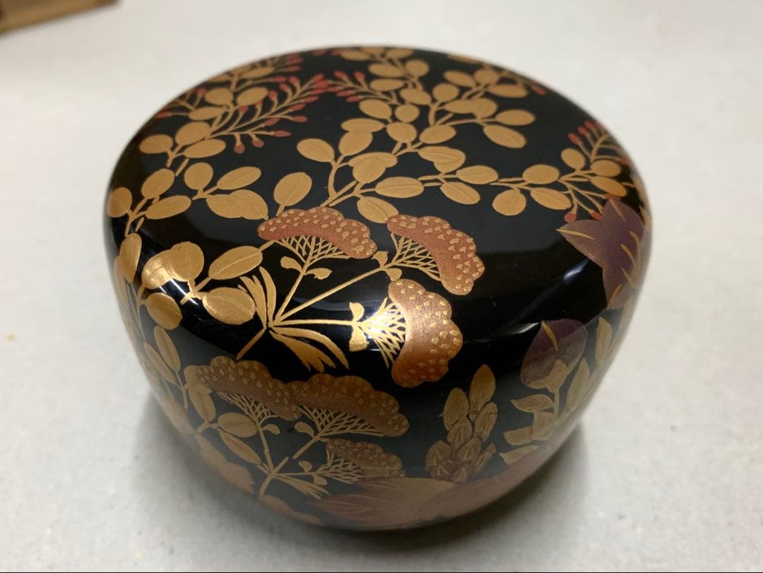 漆芸師 夏目有彦 内銀 秋草蒔絵 平棗 棗 茶器 茶道具