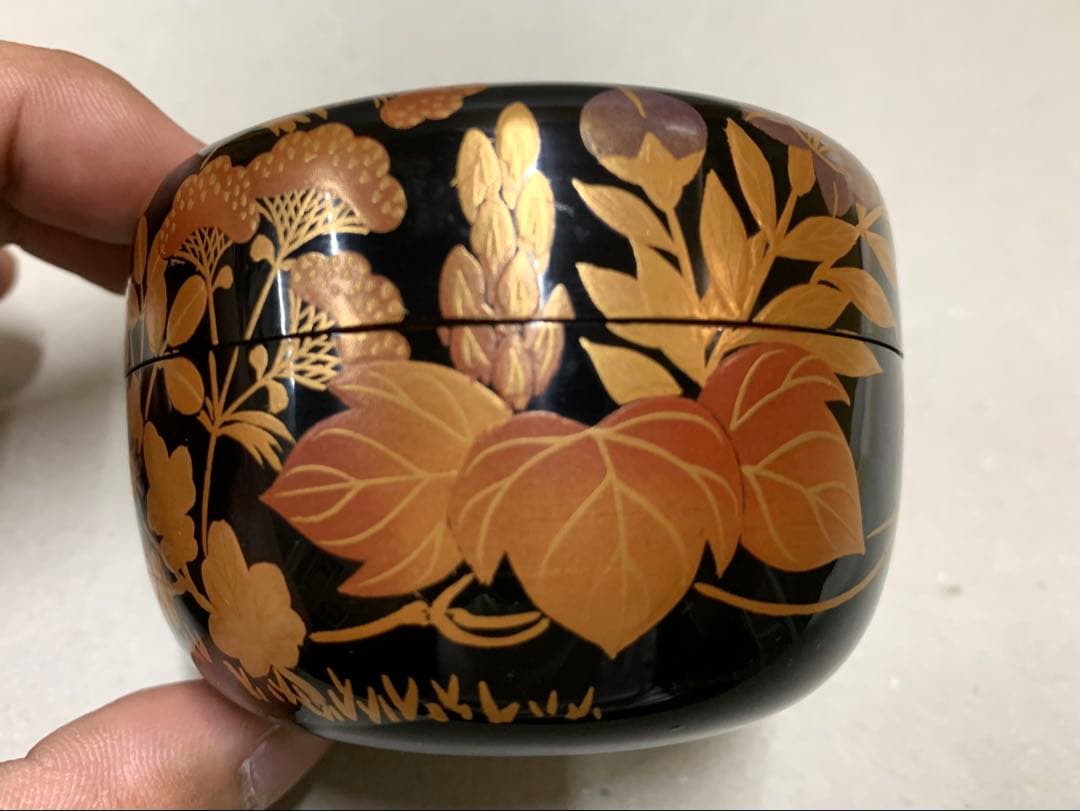 漆芸師 夏目有彦 内銀 秋草蒔絵 平棗 棗 茶器 茶道具