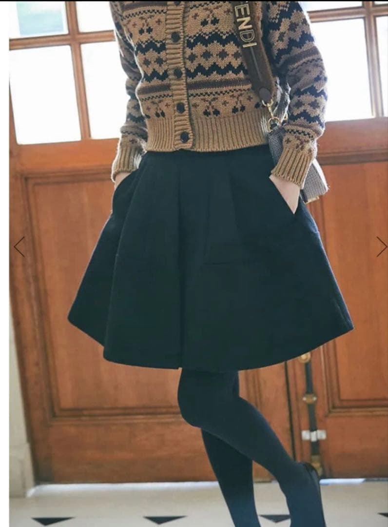 美品★セブンテン　ハイウエストフレアキュロット　ブラック　M