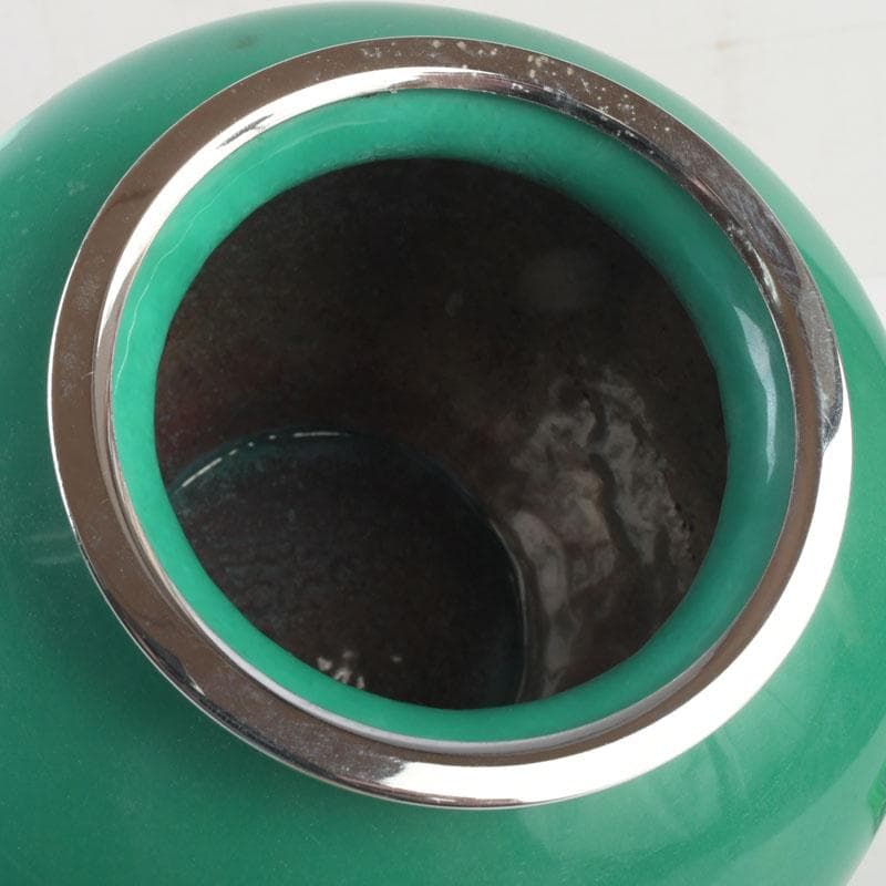 七宝焼　緑釉　花文　花瓶　唐木台付　共箱　V　9833A