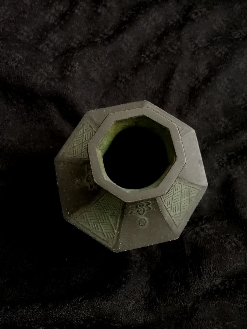 古銅 饕餮紋銅瓶 銅八角花瓶 銅花入　飛州作