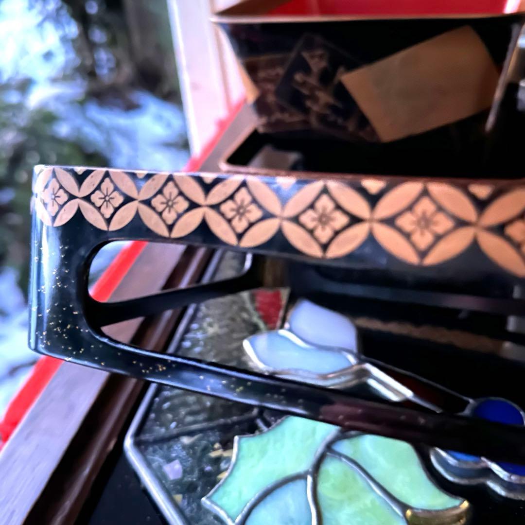 節目に‼️JAPAN金❌黒蒔絵 「貴人和歌」盃洗盃台1対桐箱入