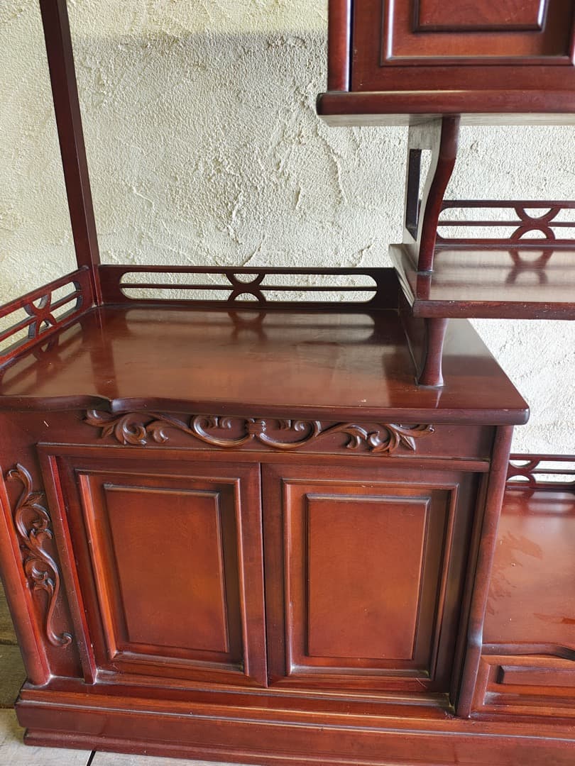 和ダンス　違い棚 木製家具 ダークブラウン　小道具　M0162