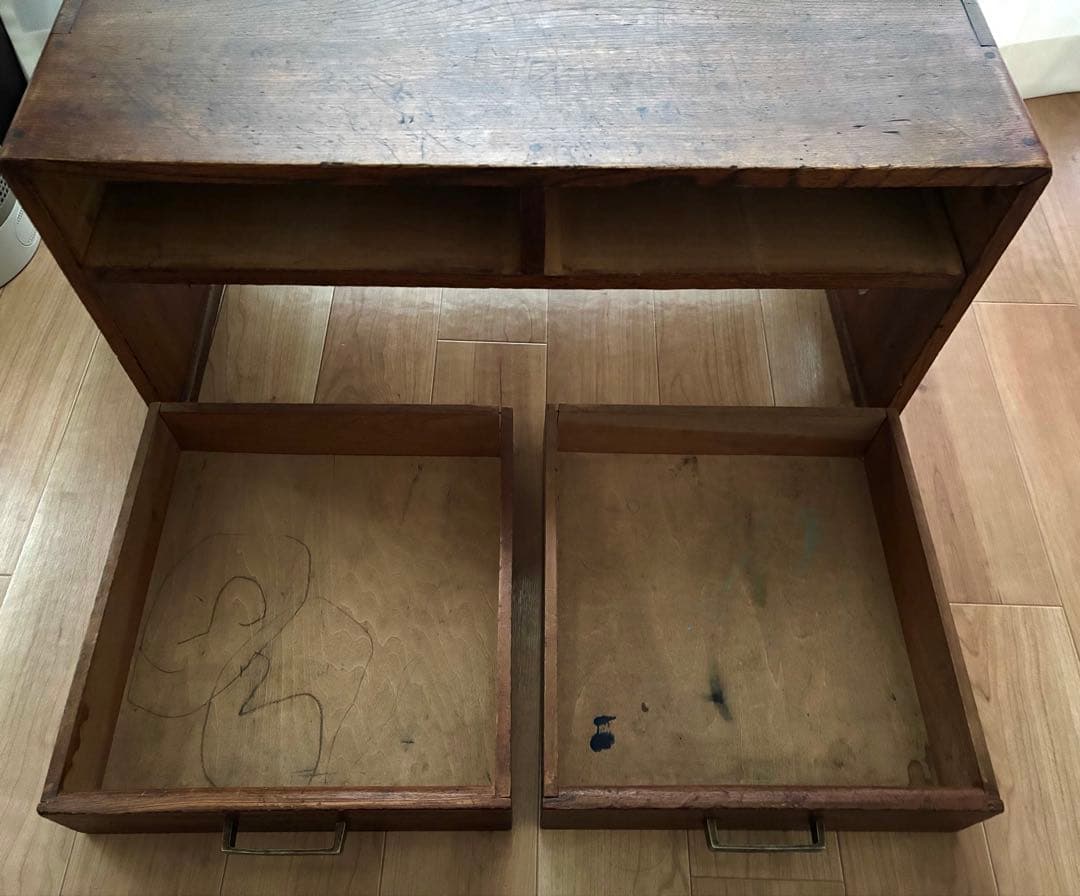 木製文机　2引き出し付き　アンティーク