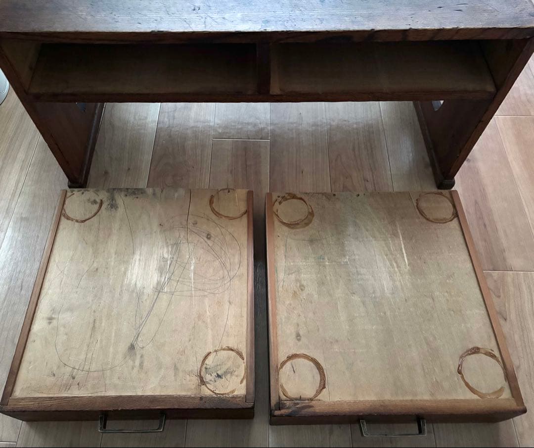 木製文机　2引き出し付き　アンティーク