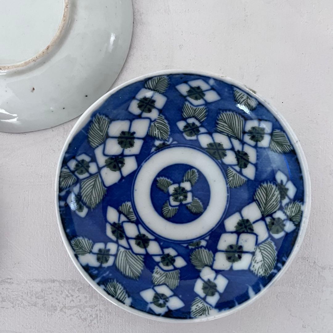 大正　骨董　印判　紫陽花　小皿5枚組