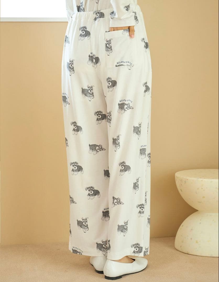 【新品】ジェラートピケ　シュナウザー柄ロンＴ&ロングパンツ