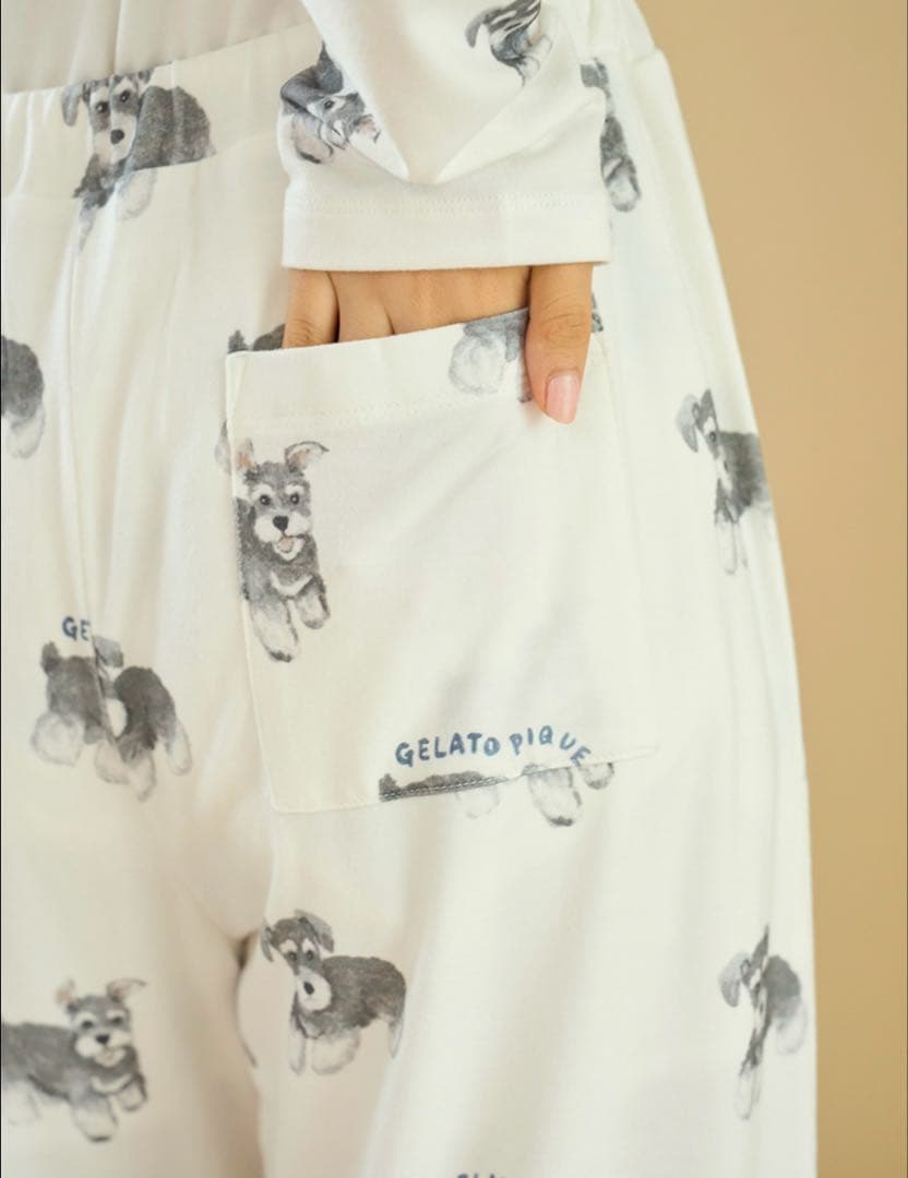 【新品】ジェラートピケ　シュナウザー柄ロンＴ&ロングパンツ